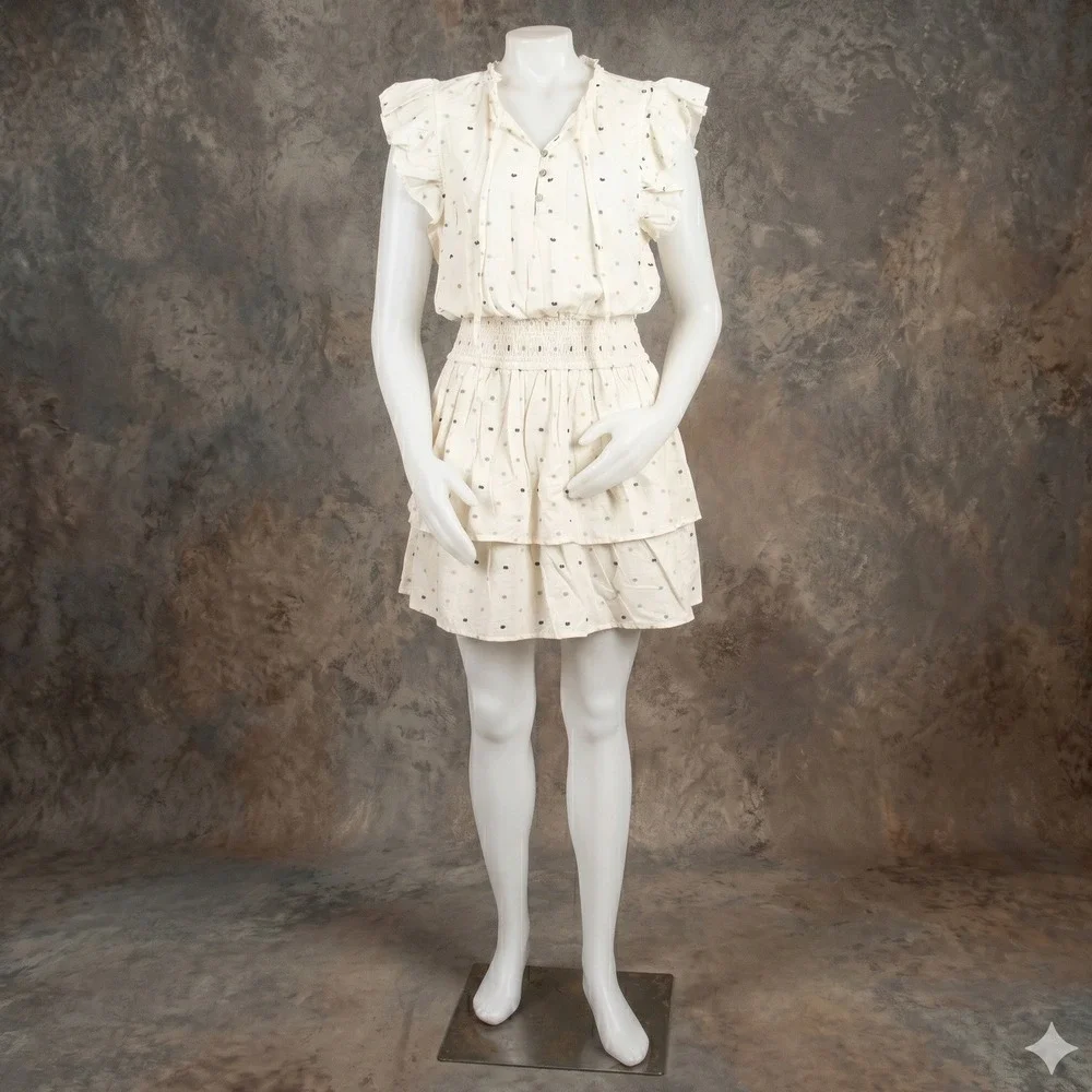 Self‎ Contrast Anthropologie White Polka Dot Mini Dress Large Summer Cottagecore